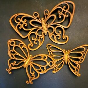 Vntg Homco 7537 Butterfly Wall Set Faux Rattan